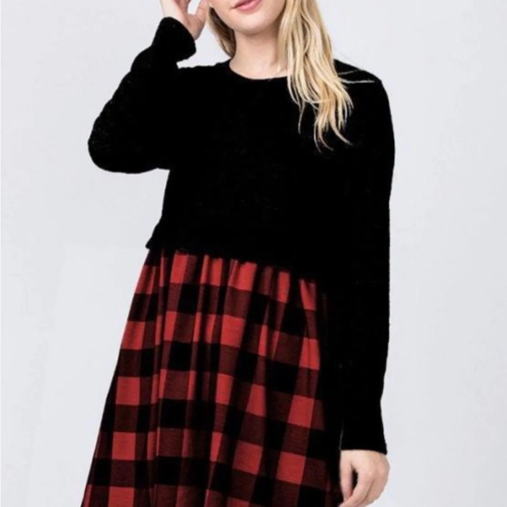 J Jill Dress Womens MP Black Red Buffalo Plaid Long Sleeve Fall Lumberjack